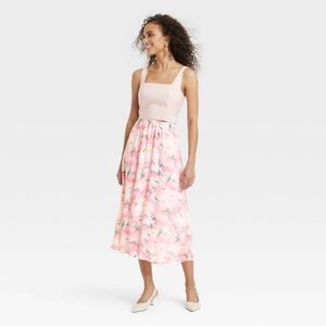 A new day womens a line Floral Pink Midi Skirt